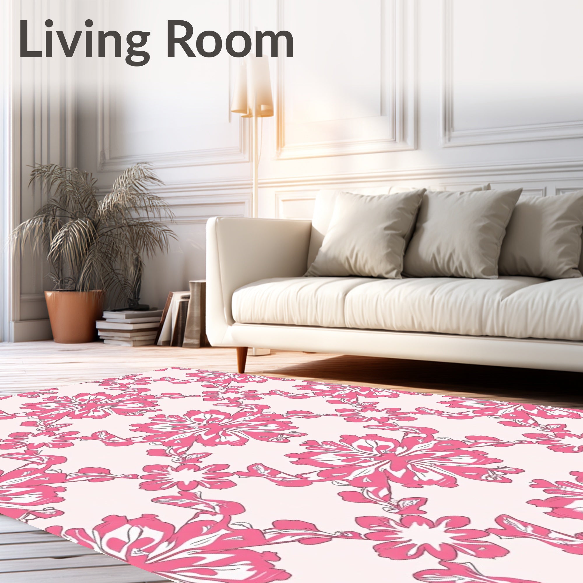 Pink Swirling Floral Patterned Rug