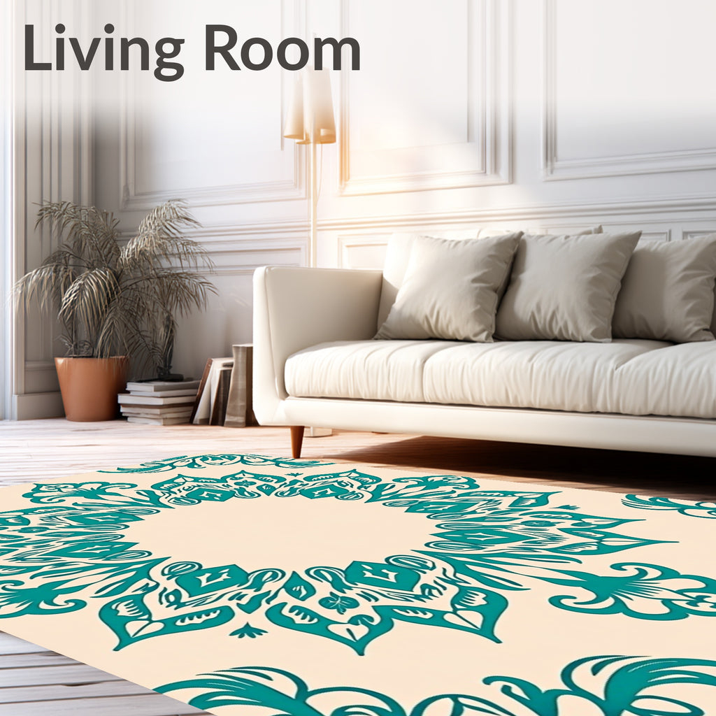 Teal Floral Medallion Design Rug