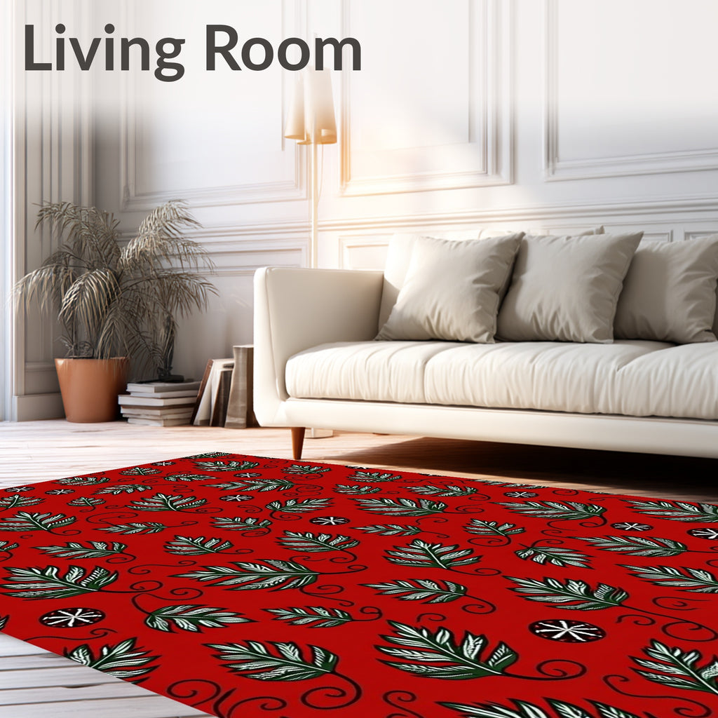Red Fern Star Patterned Design Rug