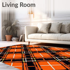 Bold Orange Black White Plaid Design Rug