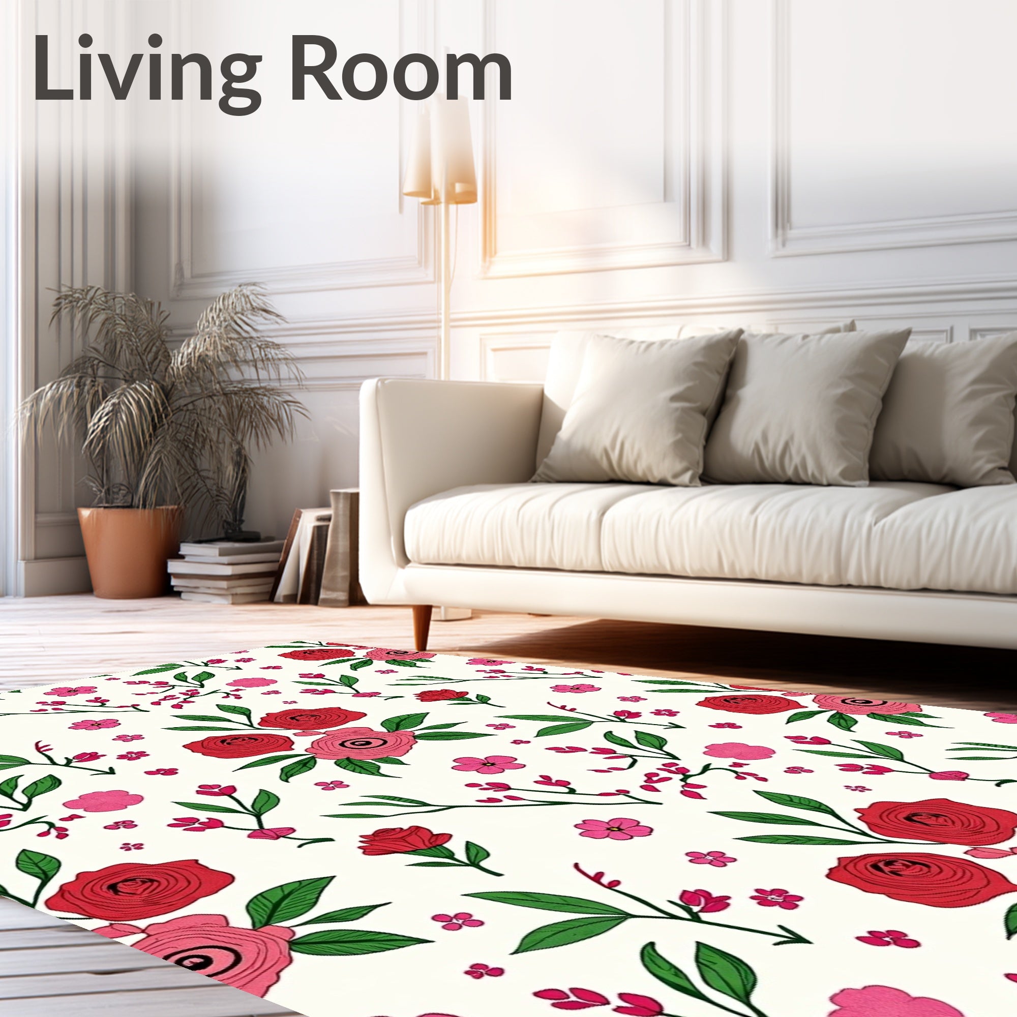 Romantic Red Pink Floral Pattern Rug