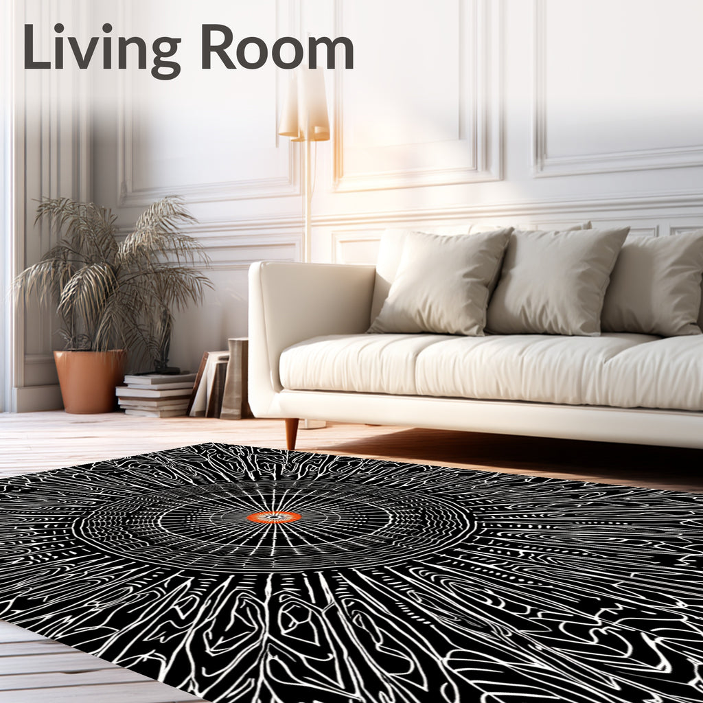 Radial Black And White Sunburst Design Rug