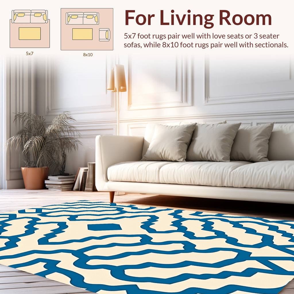Blue Cream Abstract Lattice Design Rug