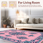 Elegant Pink Blue Floral Scroll Pattern Rug
