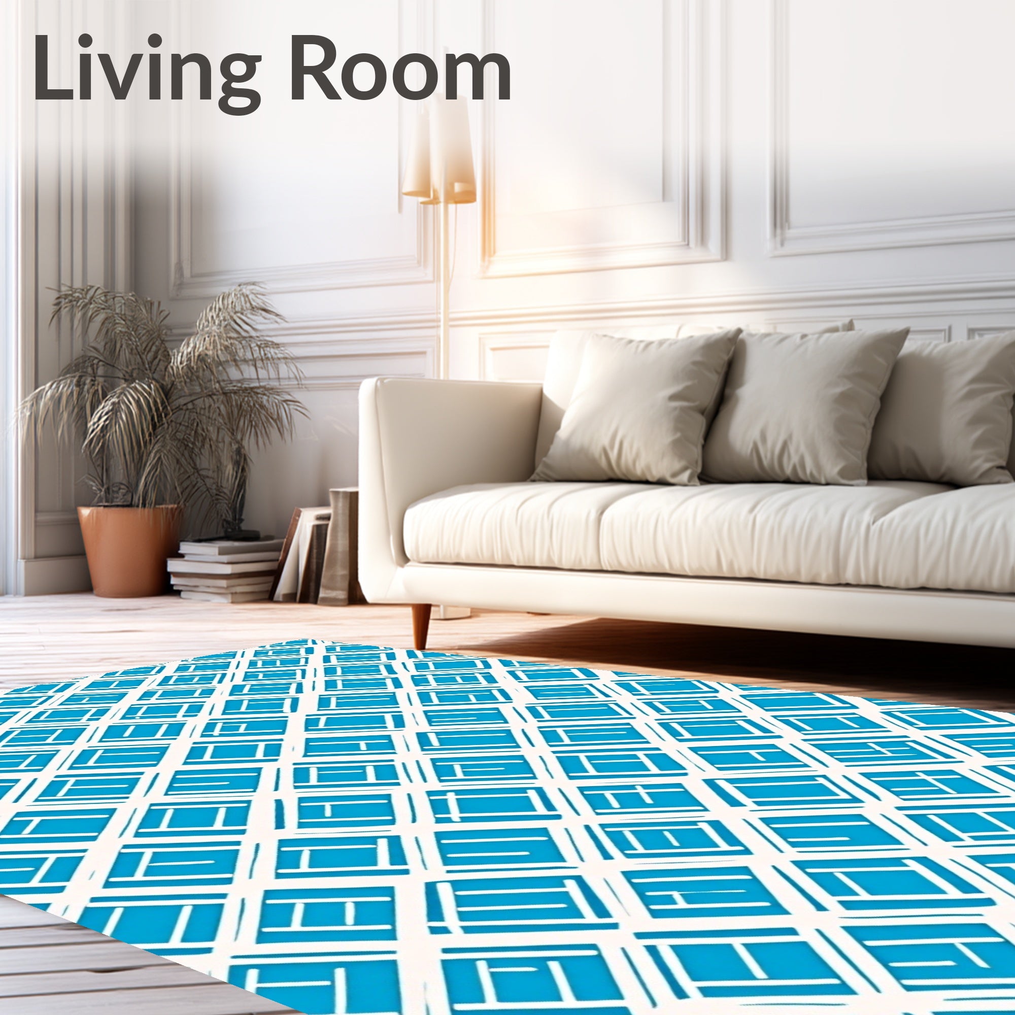 Retro Aqua White Geometric Pattern Rug