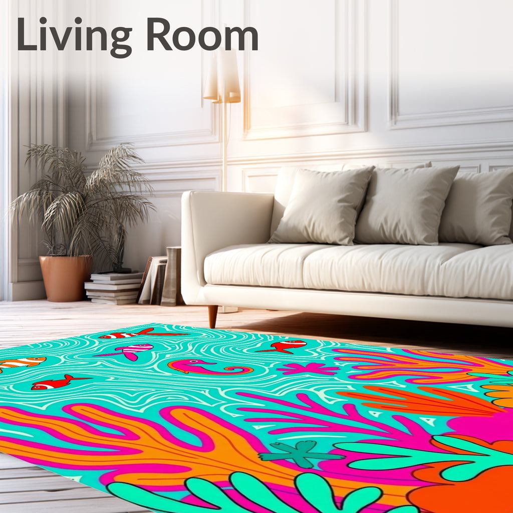 Vibrant Aquatic Life Coral Pattern Rug