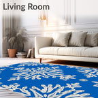 White Snowflake Blue Abstract Rug