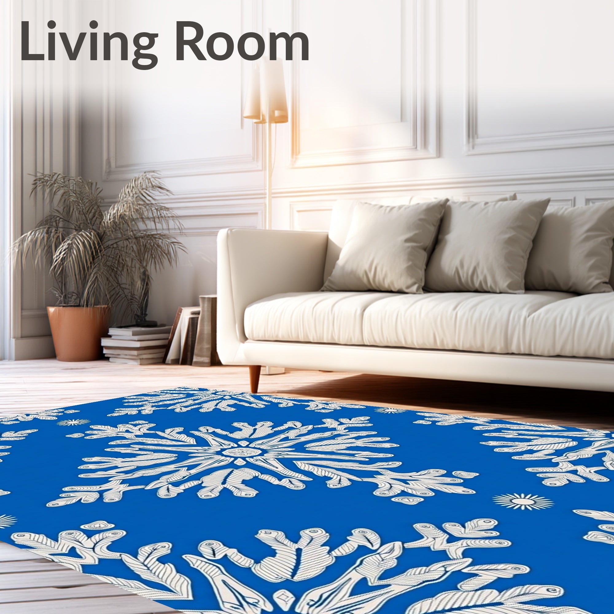 White Snowflake Blue Abstract Rug