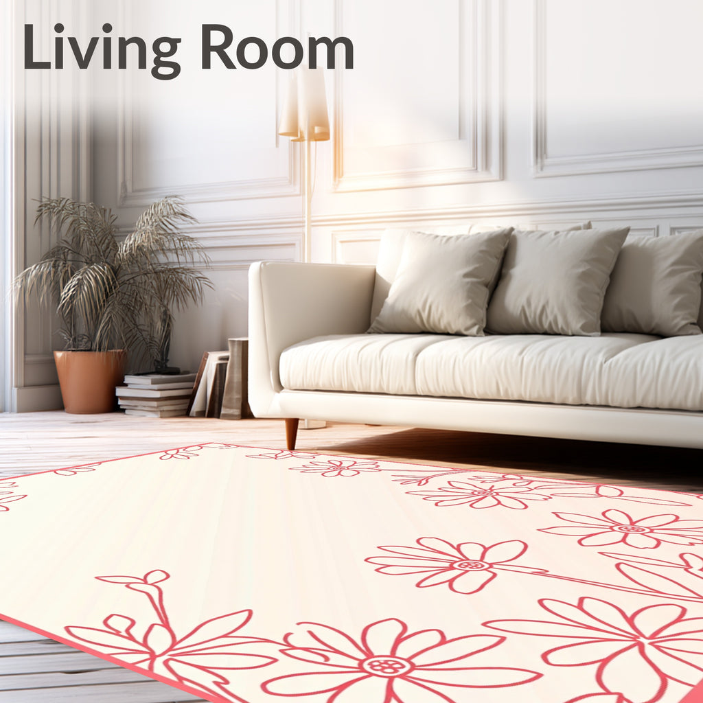 Delicate Red Floral Outline Design Rug