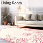 Delicate Red Floral Outline Design Rug