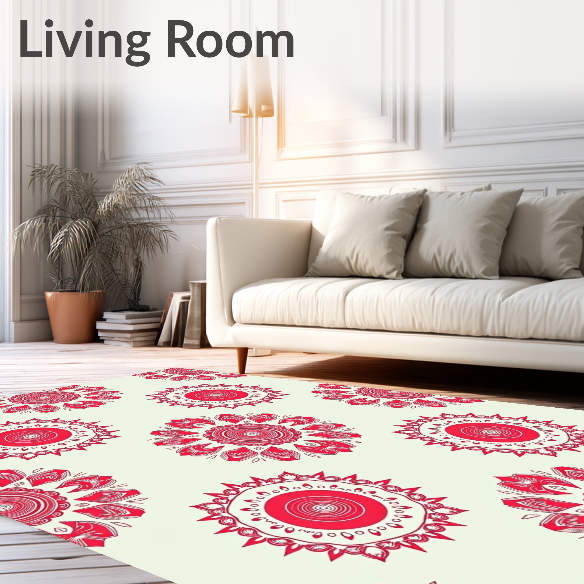 Red Sunburst Mandala Pattern Rug