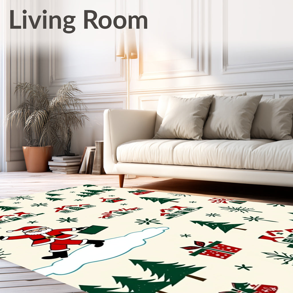 Christmas Village Scene With Santa Claus Rug