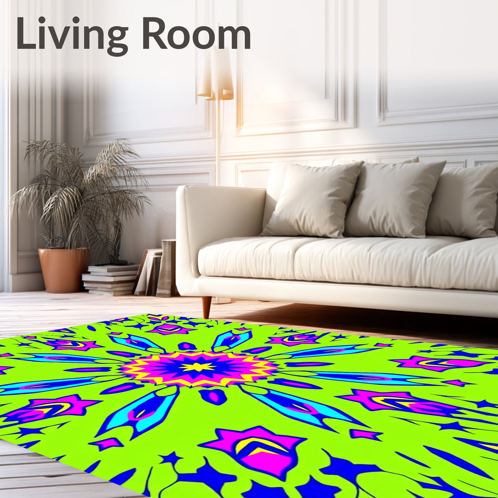 Bold Neon Symmetrical Starburst Design Rug