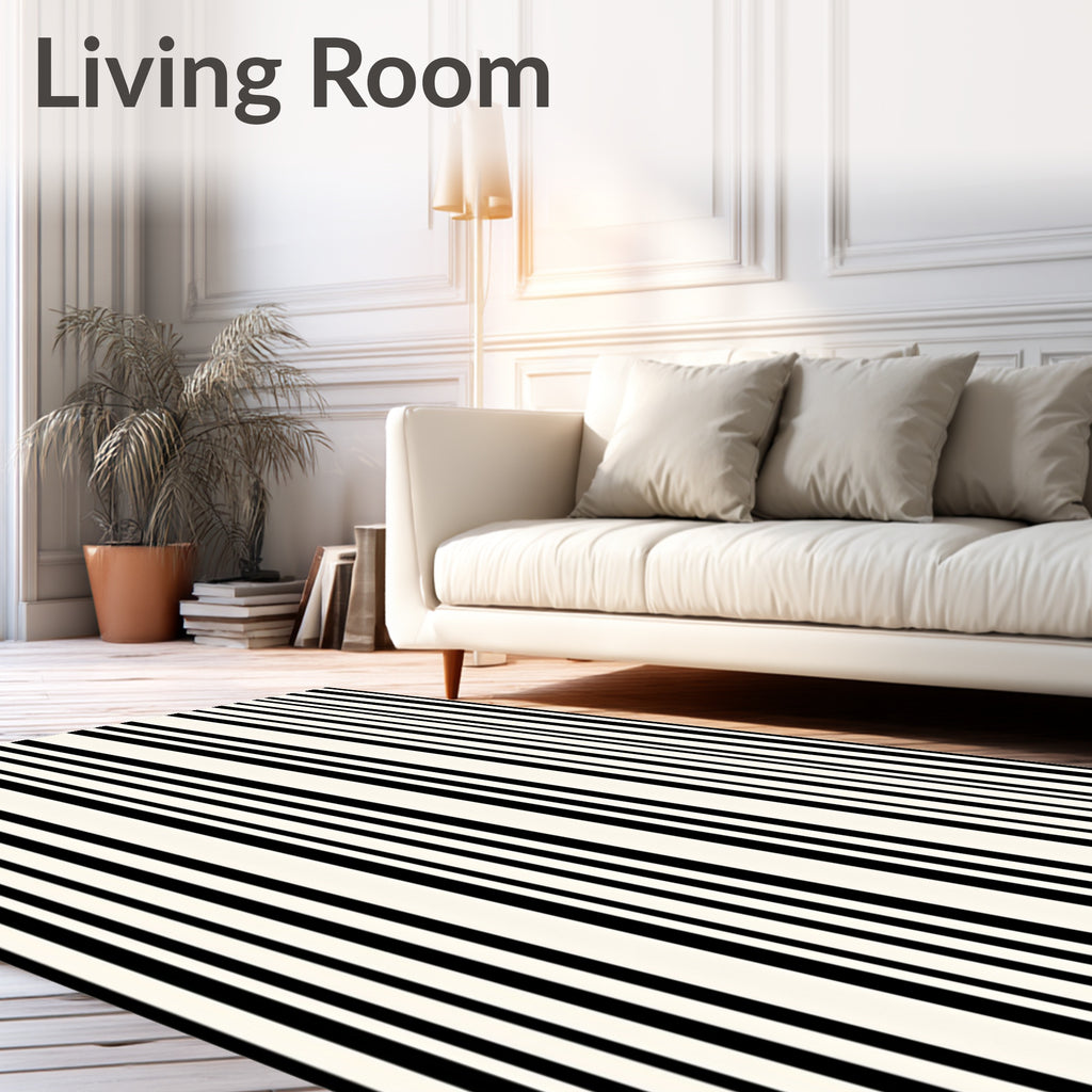 Modern Black White Stripe Runner Rug