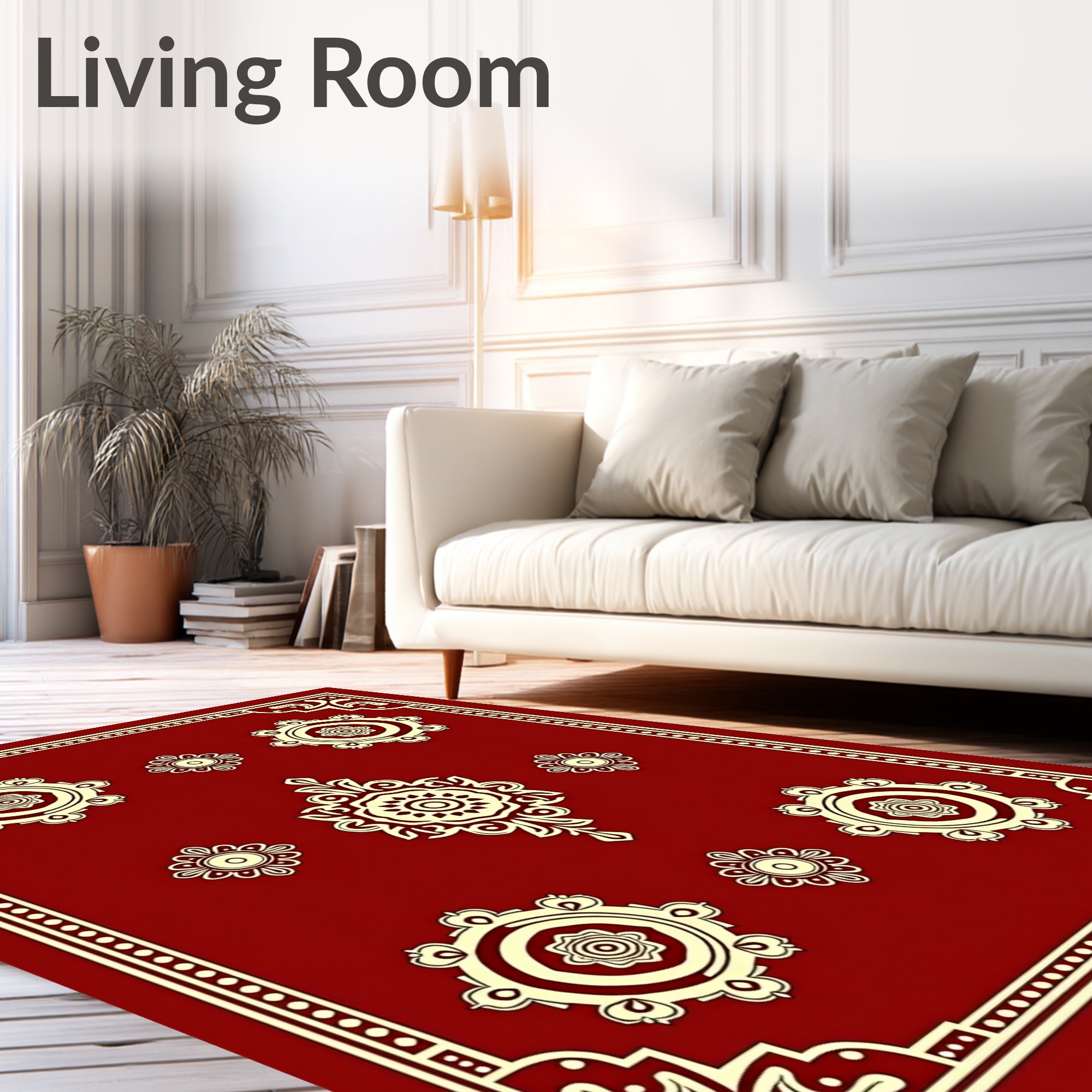 Maroon Floral Medallion Traditional Rug Design Rug