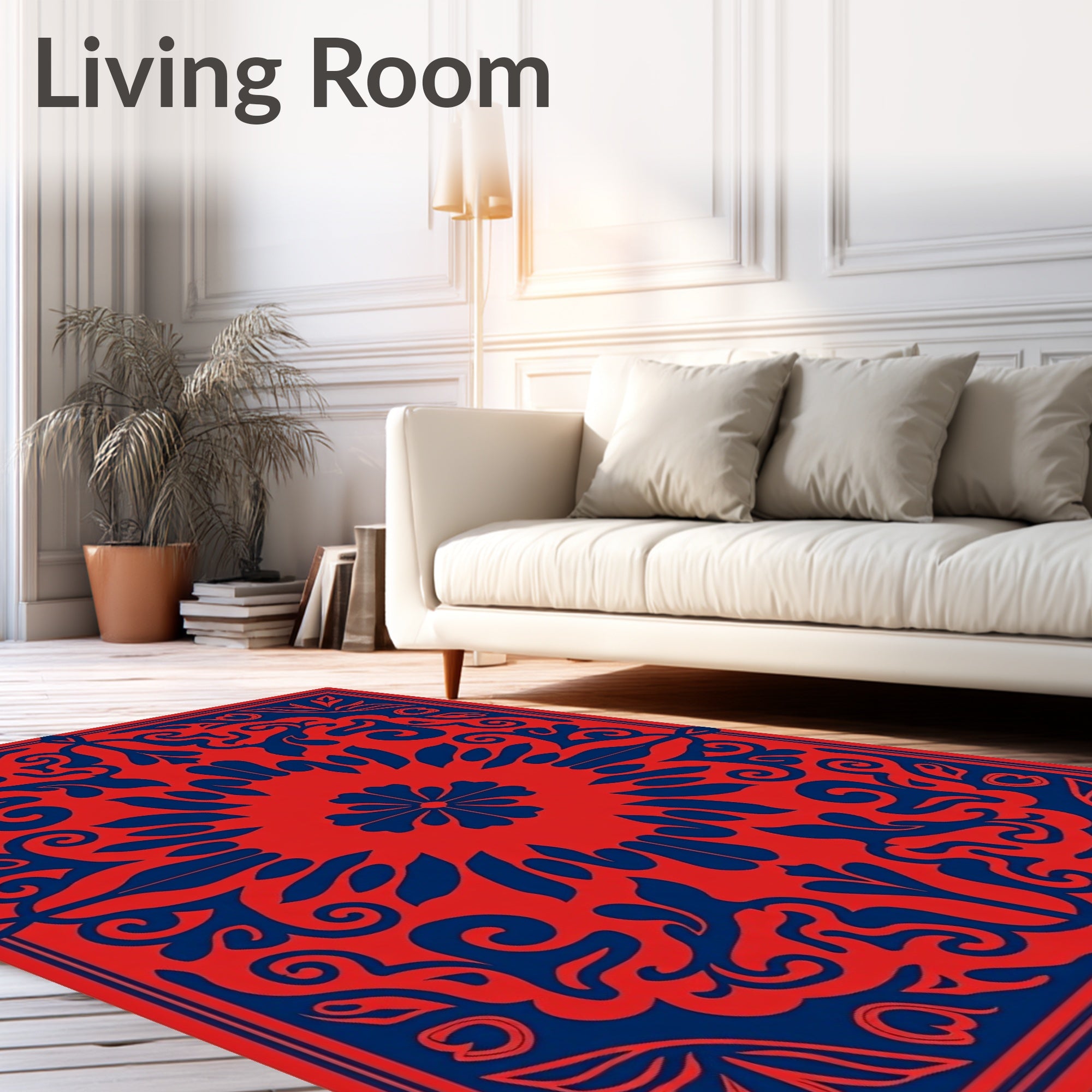 Red Blue Floral Symmetry Design Rug
