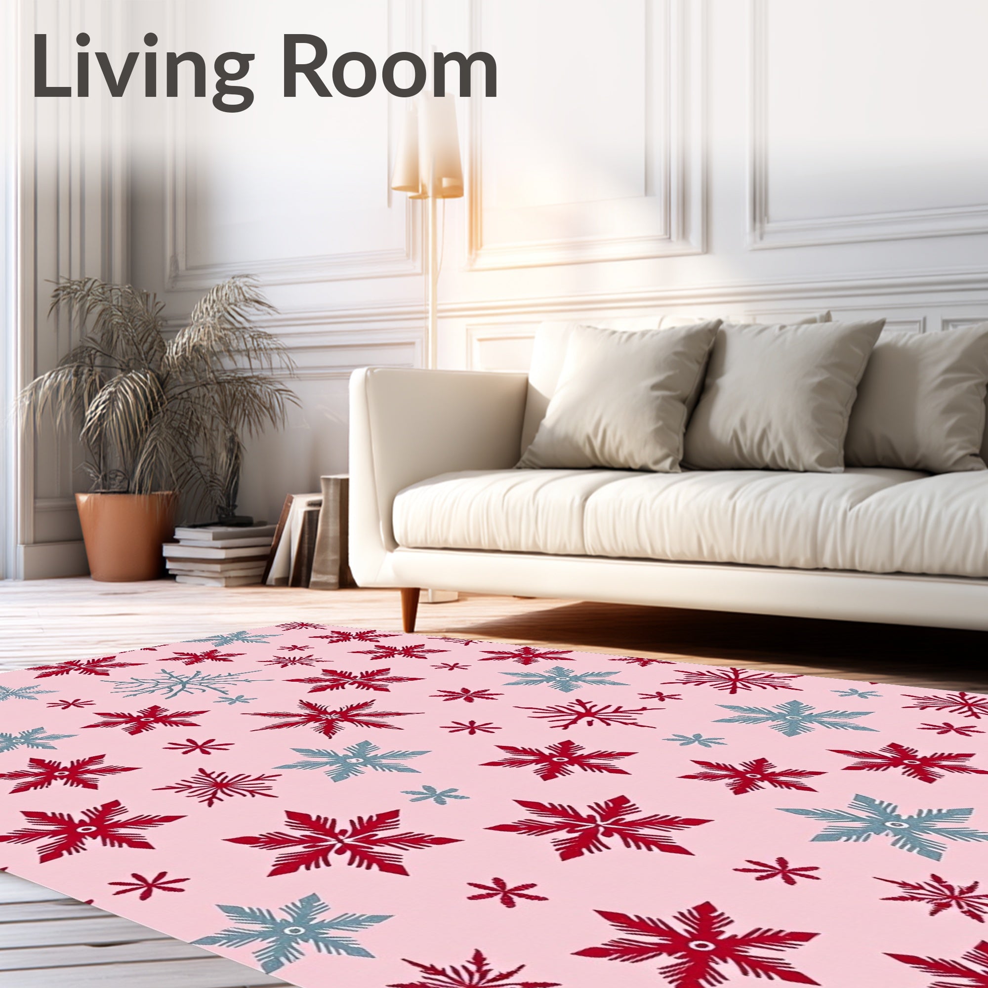 Red Blue Snowflake Pattern Design Rug