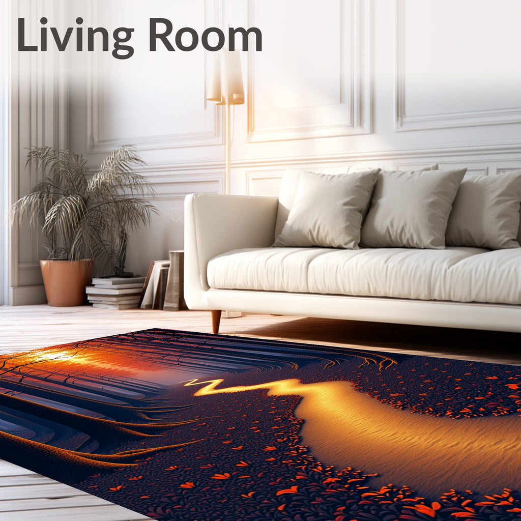 Golden Forest Path Abstract Design Rug