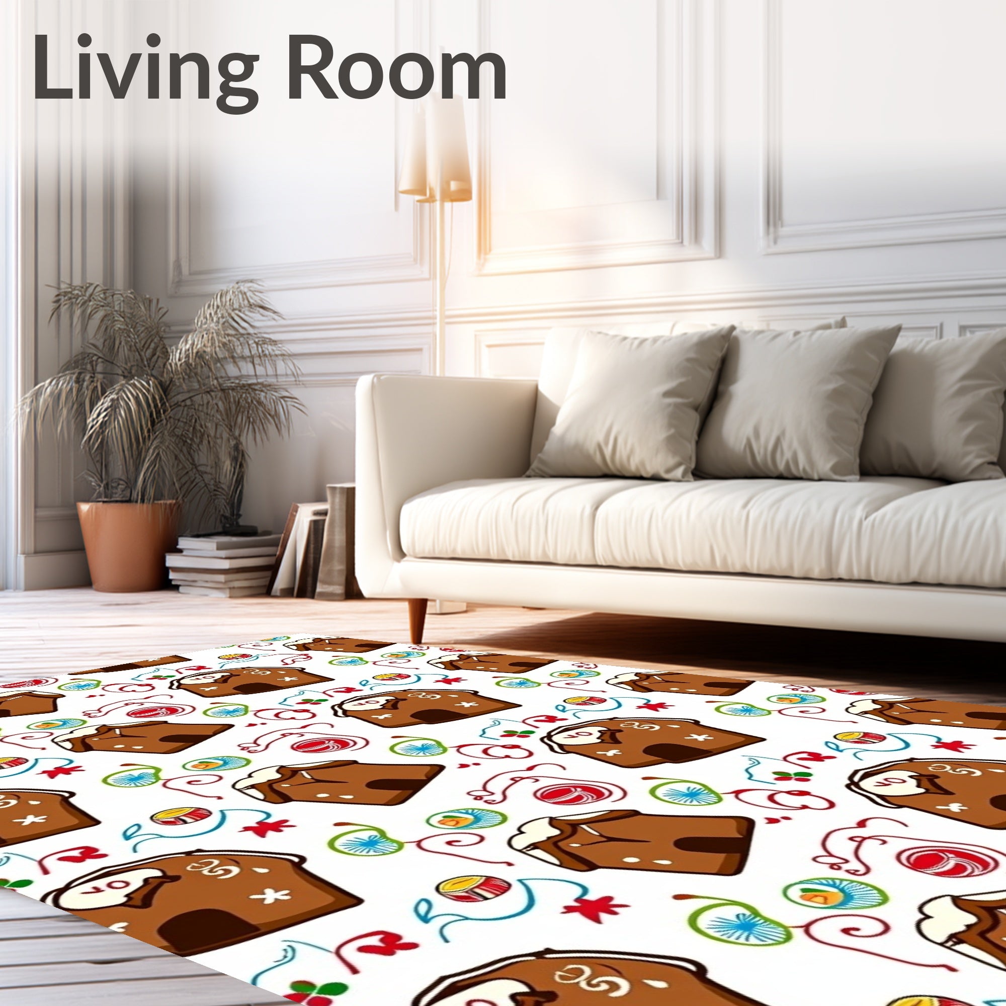 Brown Gingerbread Houses Swirls Garland Rug