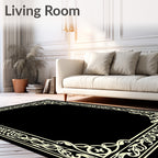 Ornate Cream Floral Scrollwork Border Rug