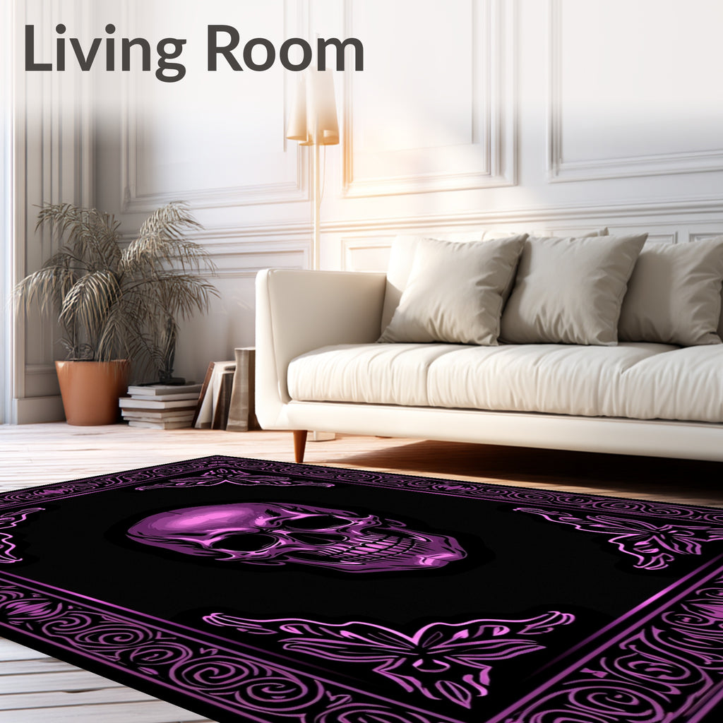 Gothic Skull With Ornate Pink Border Rug