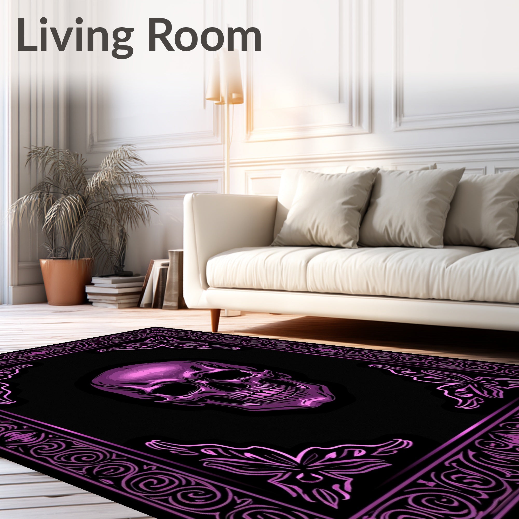 Gothic Skull With Ornate Pink Border Rug