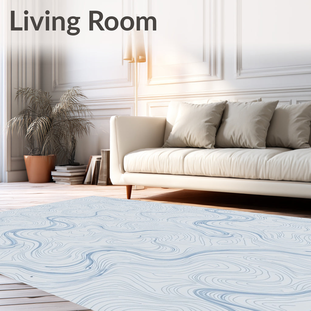 Abstract Blue Wavy Contour Pattern Rug