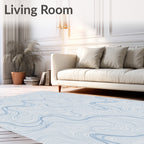 Abstract Blue Wavy Contour Pattern Rug