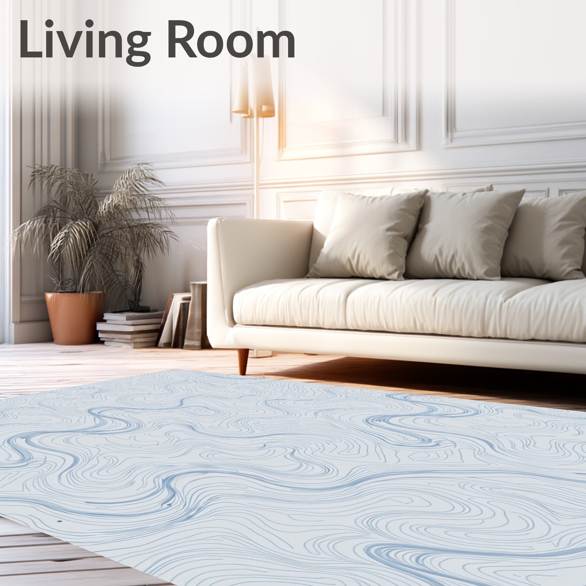 Abstract Blue Wavy Contour Pattern Rug