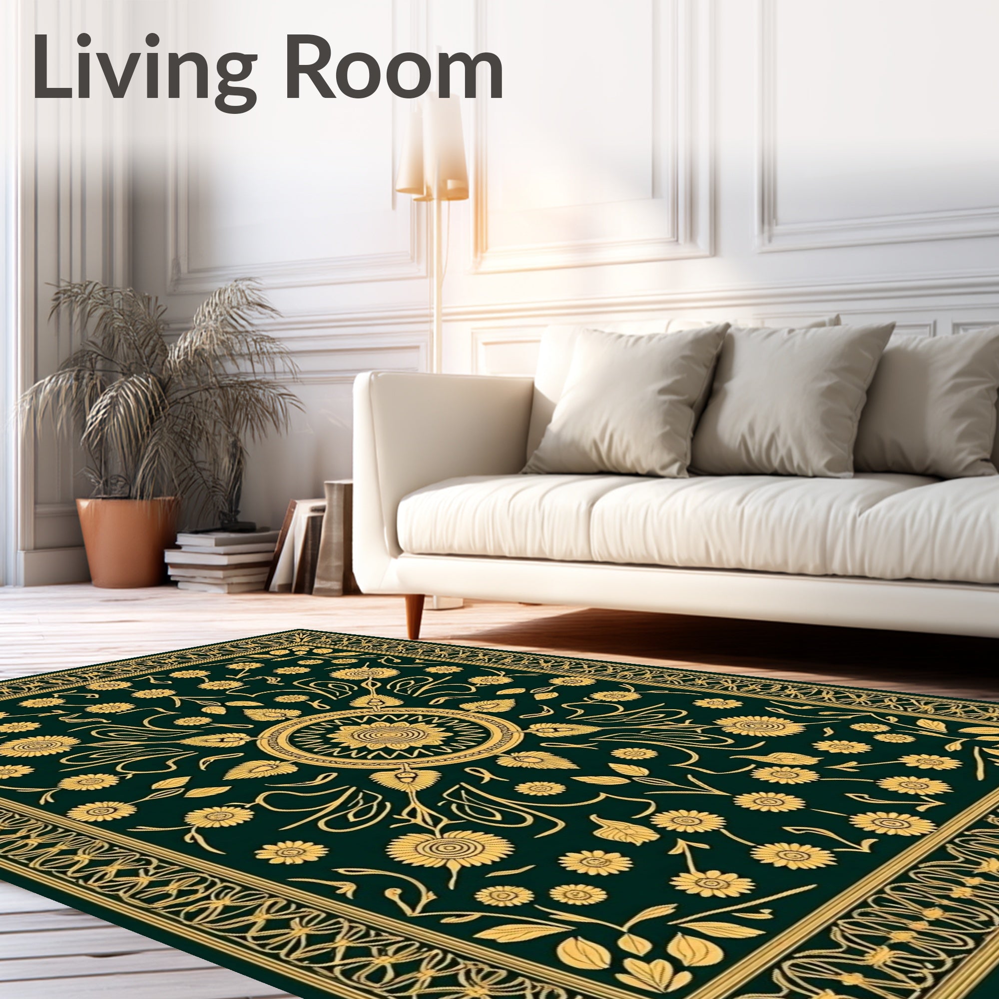 Golden Floral Meadow Pattern Rug