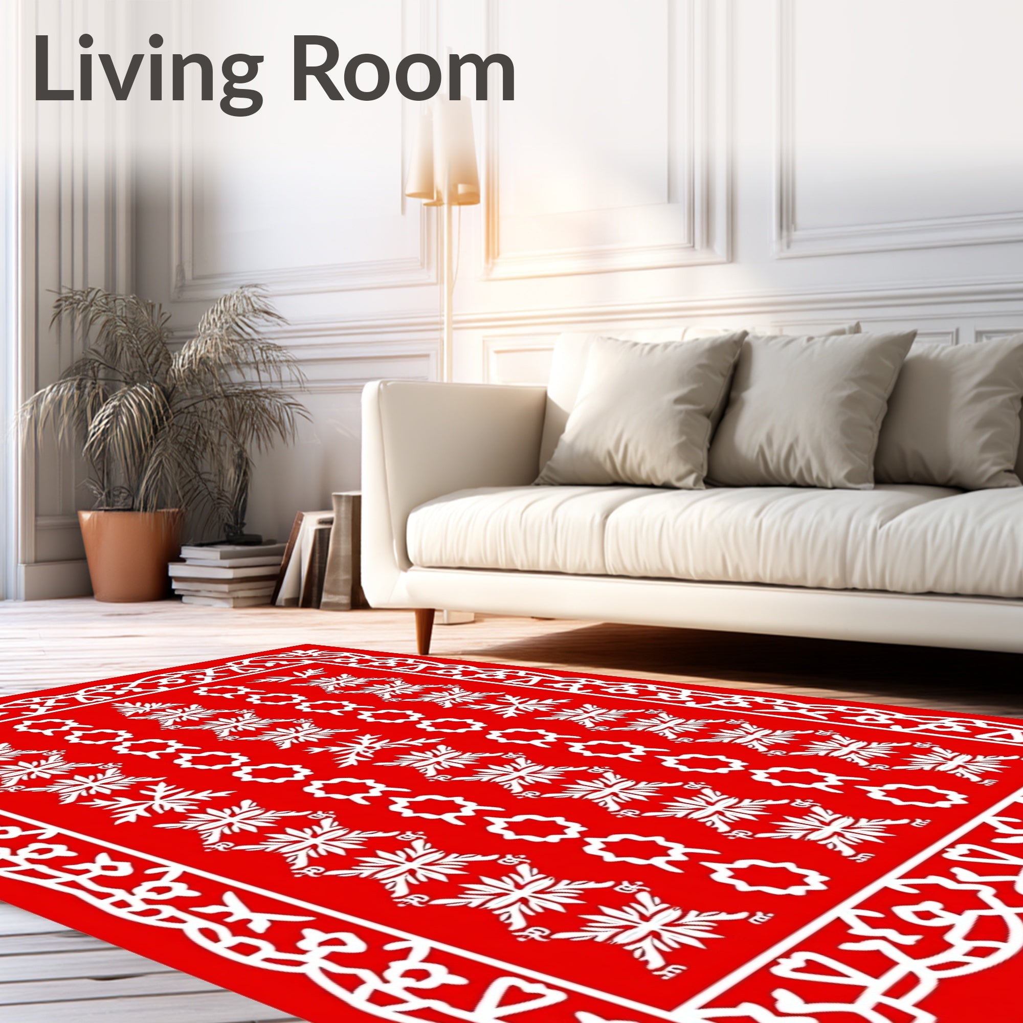 Red White Intricate Floral Pattern Rug