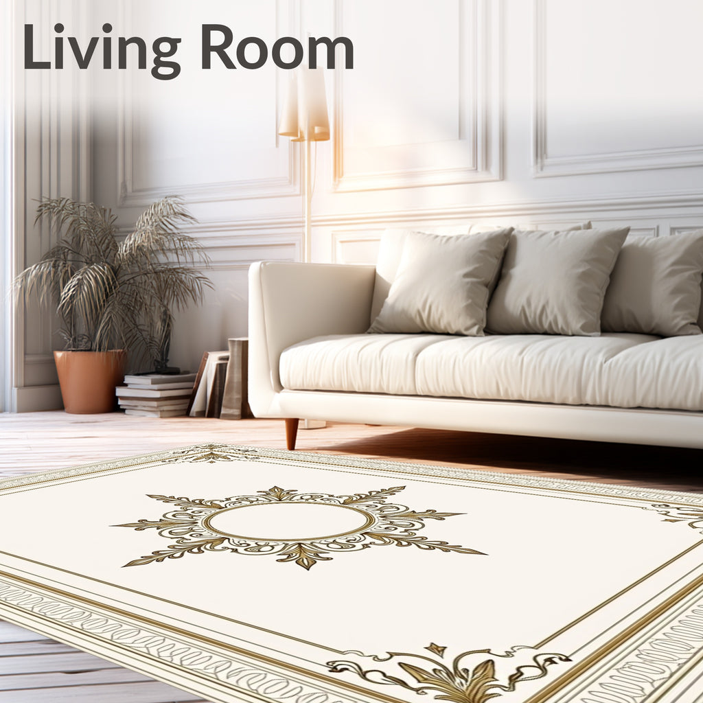Ornate Gold Cream Floral Medallion Rug