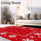 Festive Red White Snowflake Border Rug