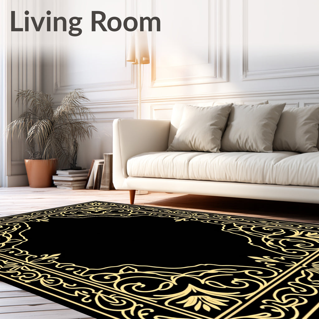 Elegant Golden Vintage Scroll Border Rug