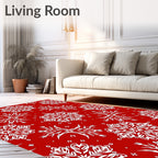 Red White Snowflake Pattern Rug
