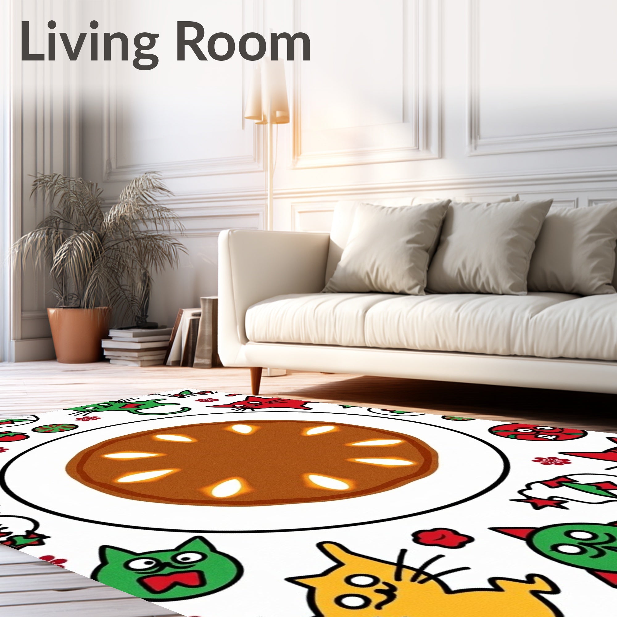 Whimsical Cat Fruit Pattern Rug