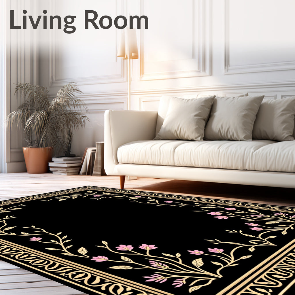 Botanical Vine Framed Floral Pattern Rug