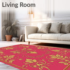 Ornate Floral Vines Pink Yellow Rug