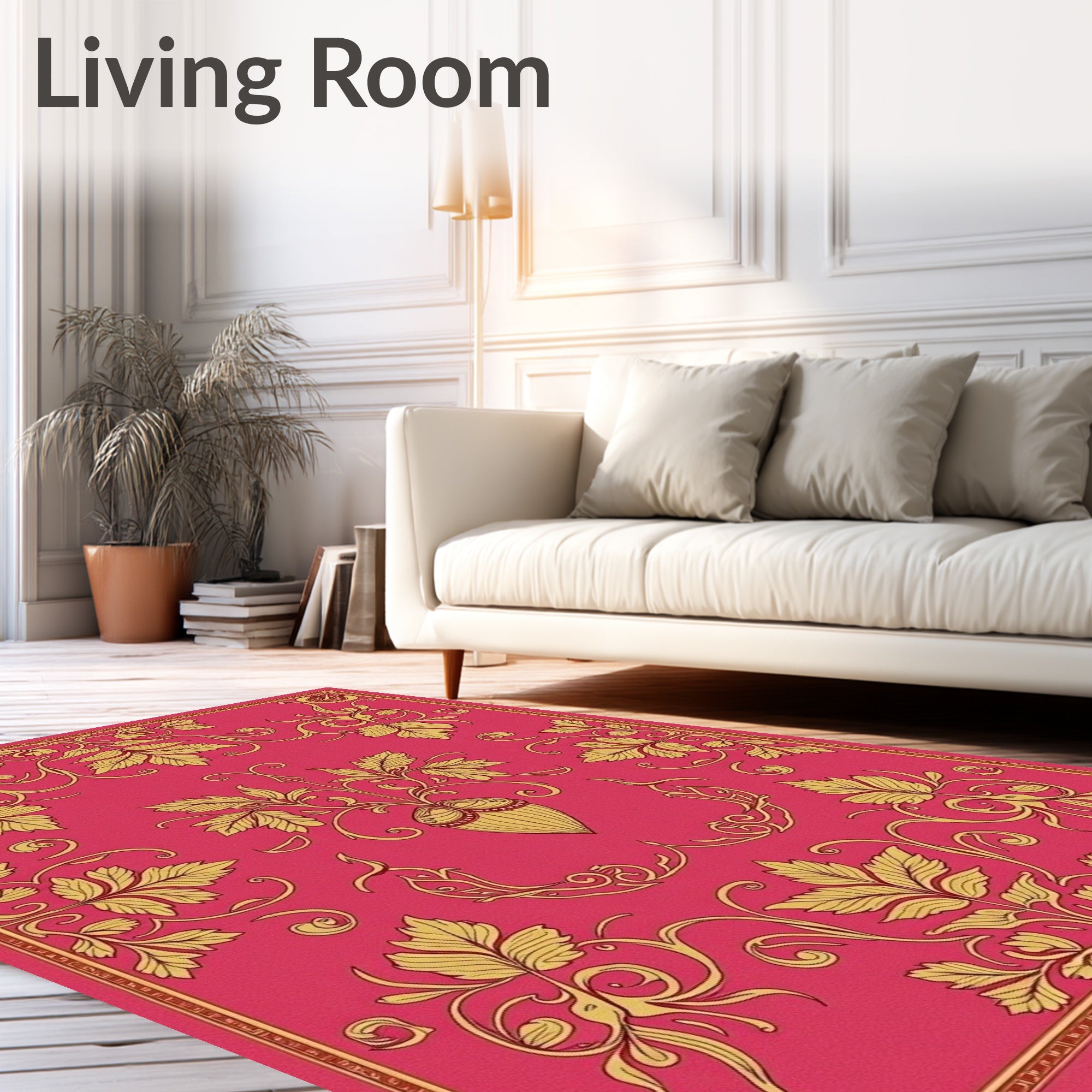 Ornate Floral Vines Pink Yellow Rug