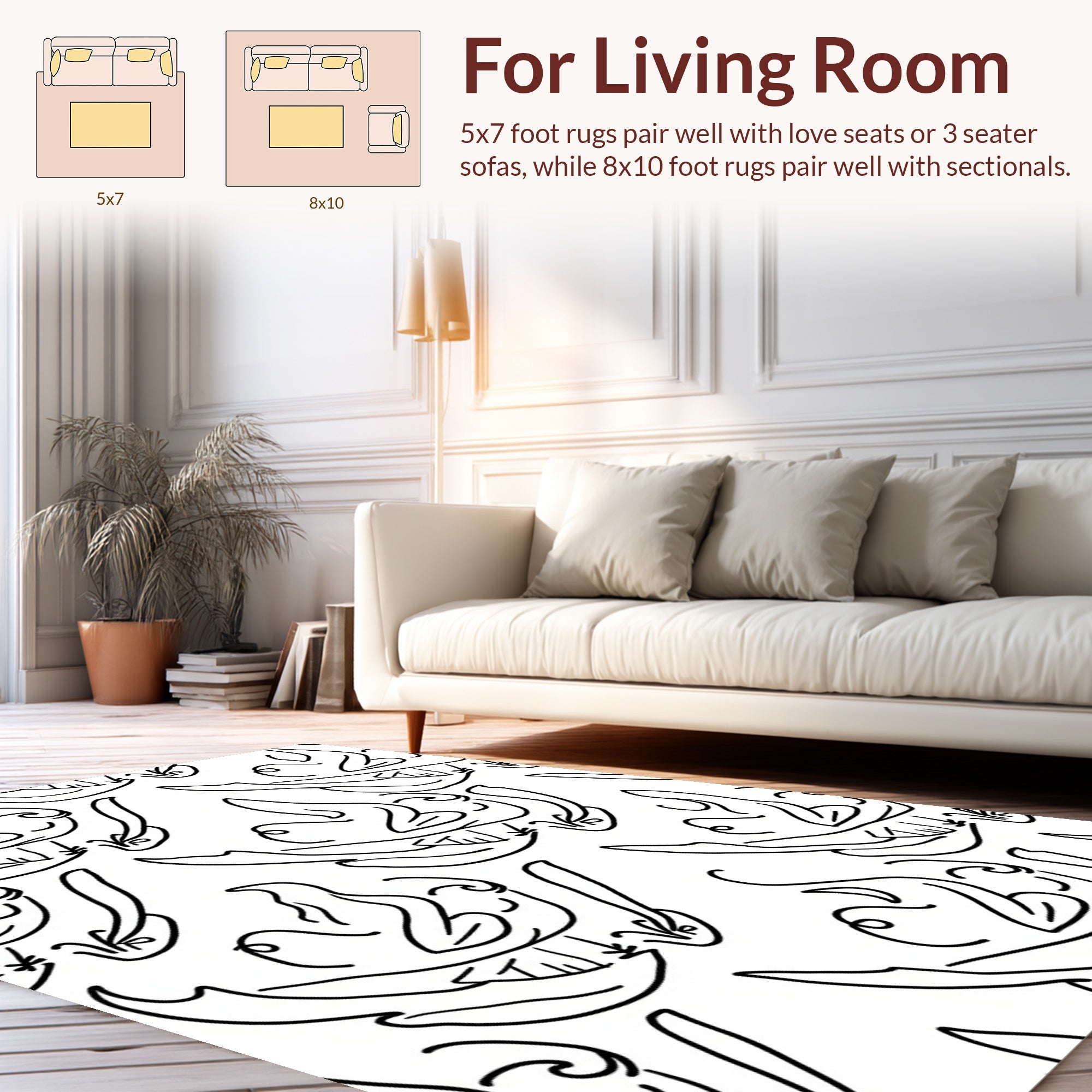 Line Art Abstract Swirl Pattern Rug
