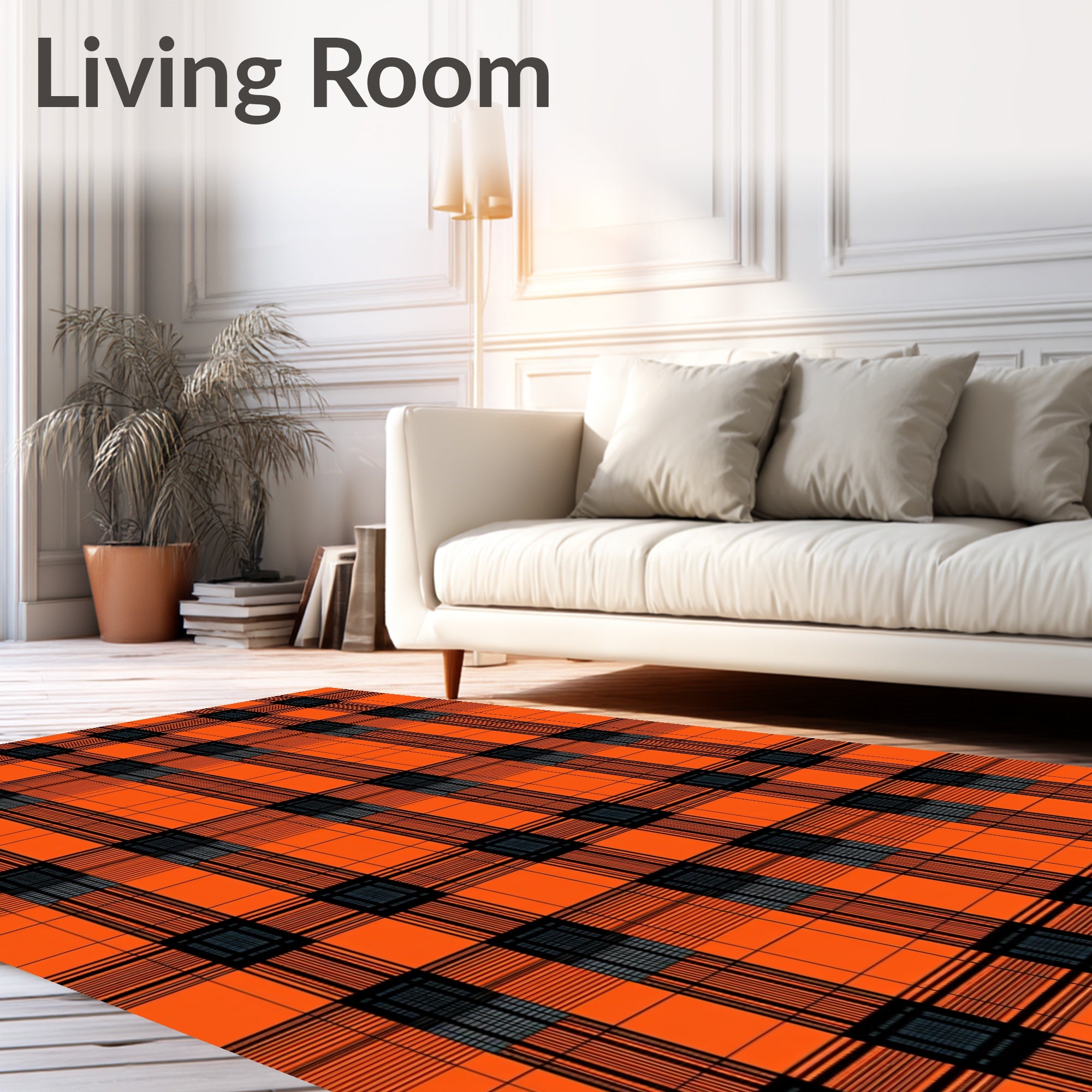 Bold Orange Plaid Pattern Rug