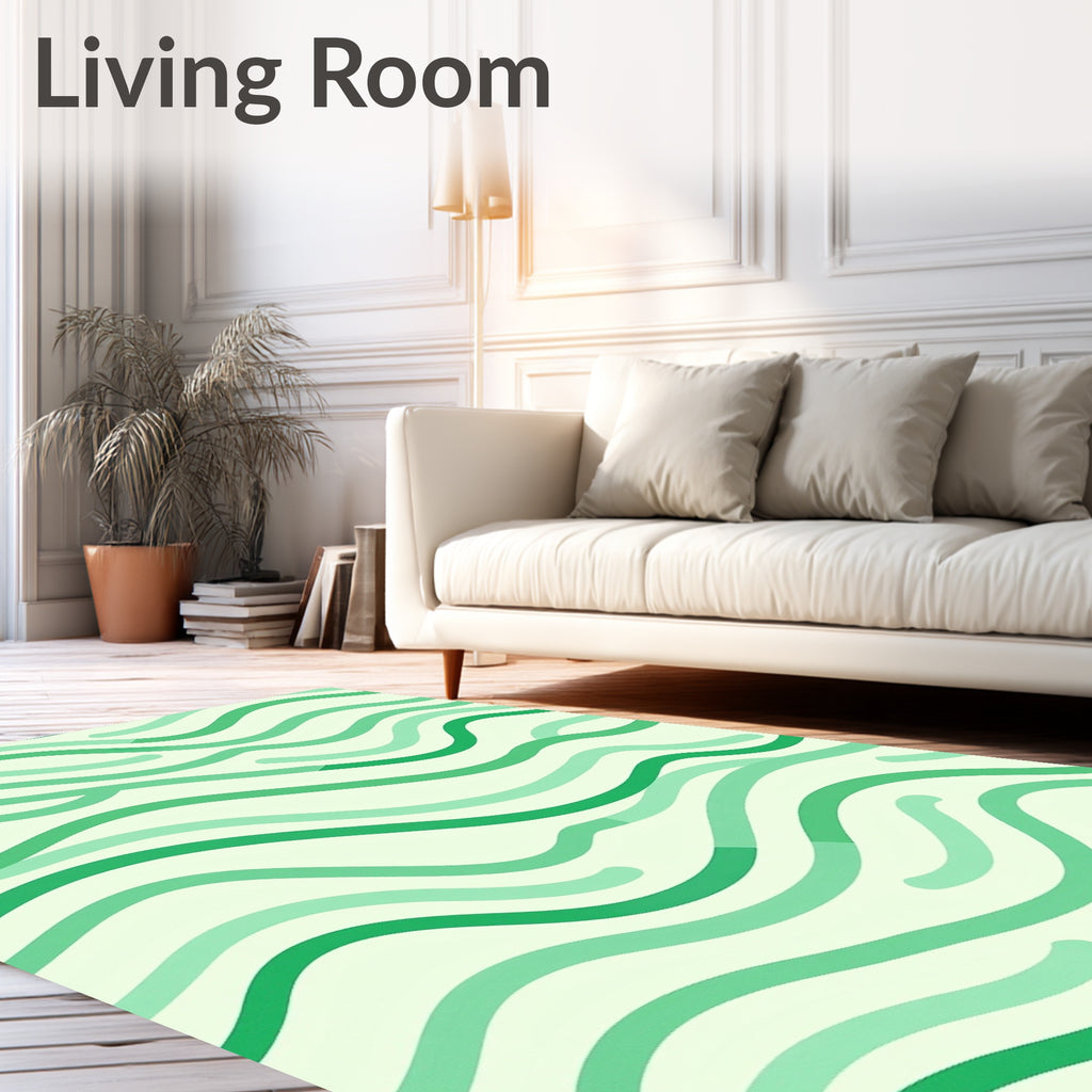 Mint Green Wavy Lines Pattern Rug