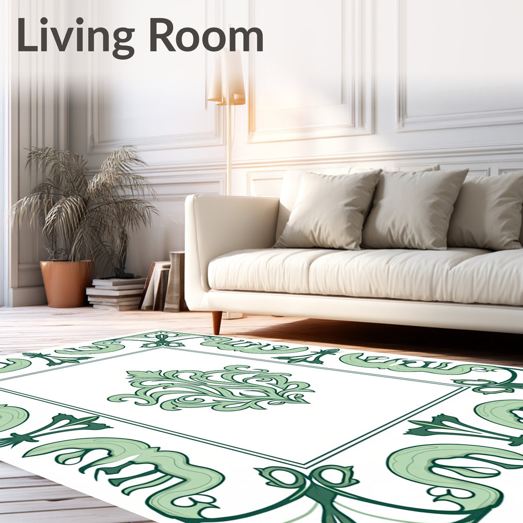 Elegant Green Floral Border Design Rug