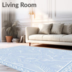 Light Blue White Feather Swirl Pattern Rug