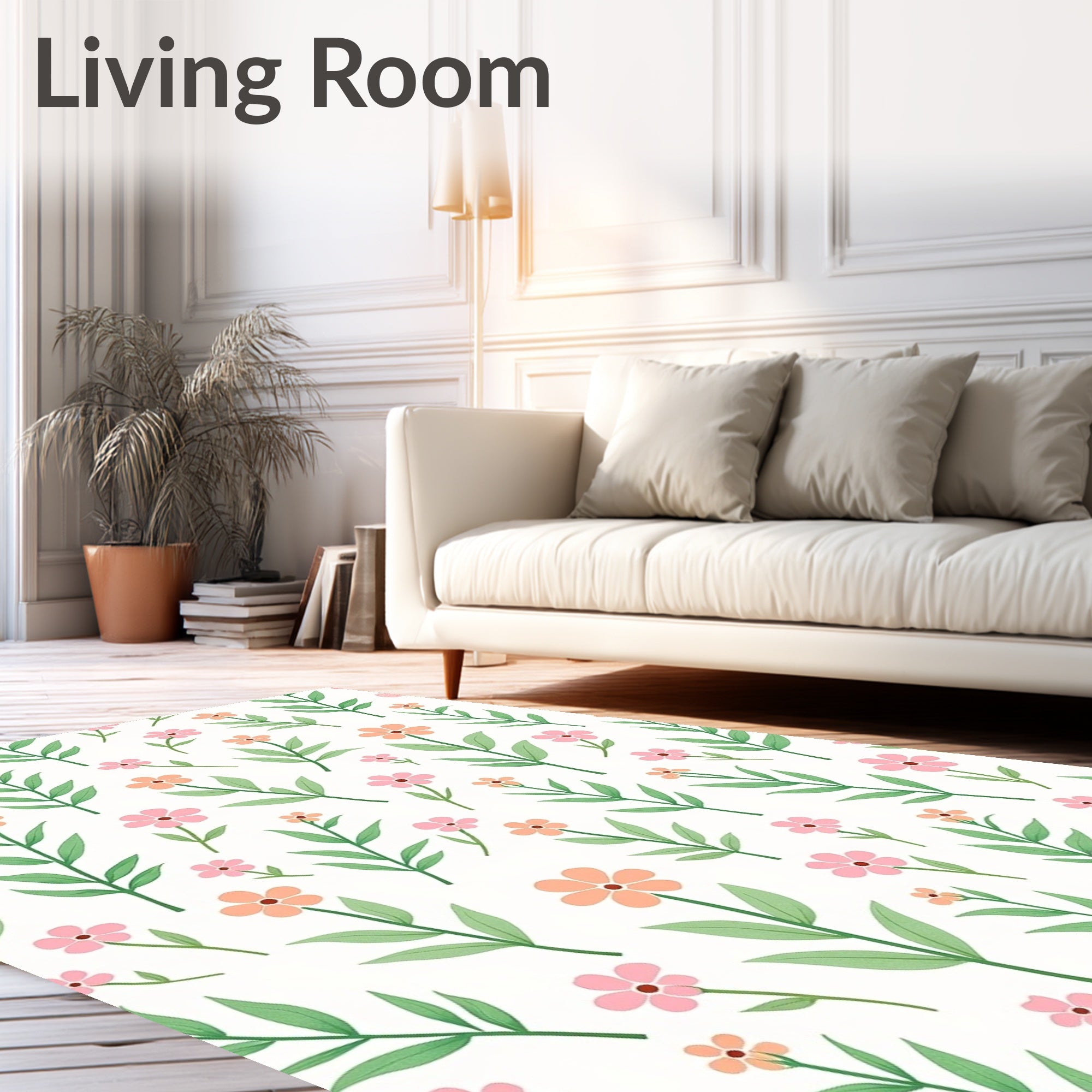 Floral Pattern With Green Stems Rug