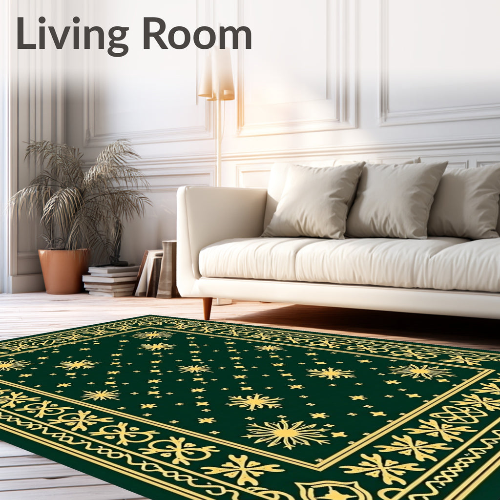 Emerald Snowflake Botanical Border Rug