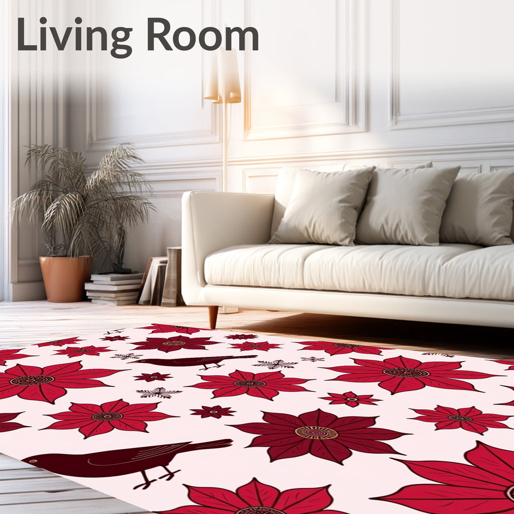 Rustic Red Floral Bird Pattern Rug
