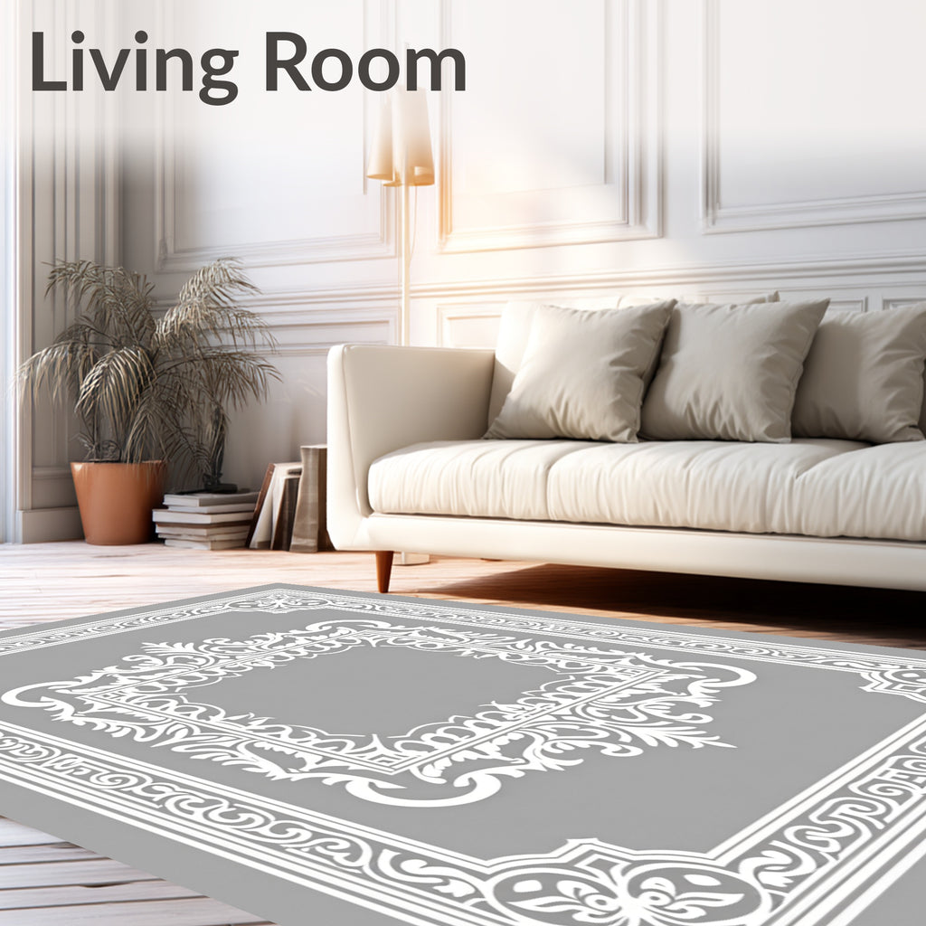 Ornate White Filigree Design Rug