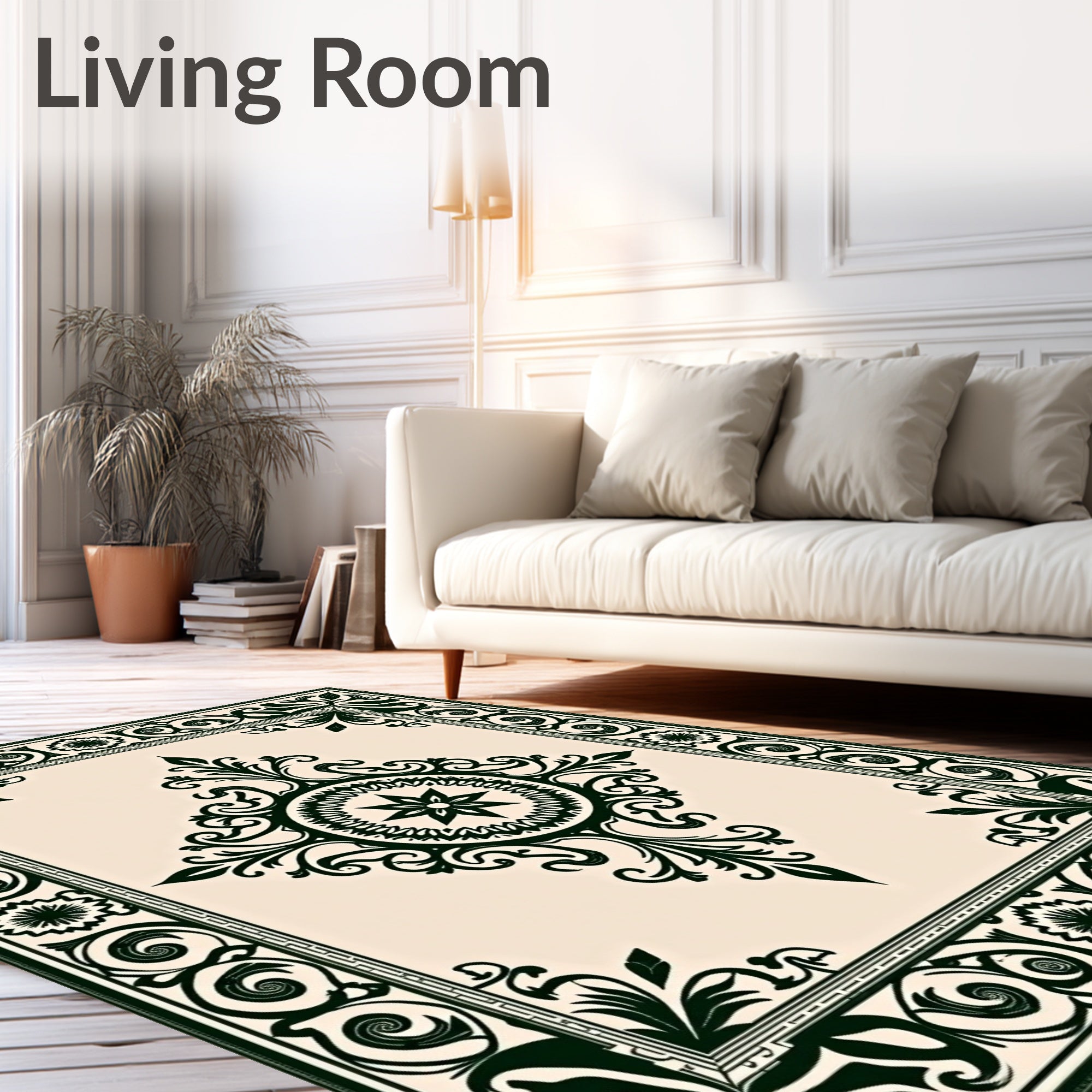 Ornate Dark Green Classic Patterned Rug