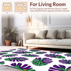 Vibrant Purple Green Leaf Pattern Rug